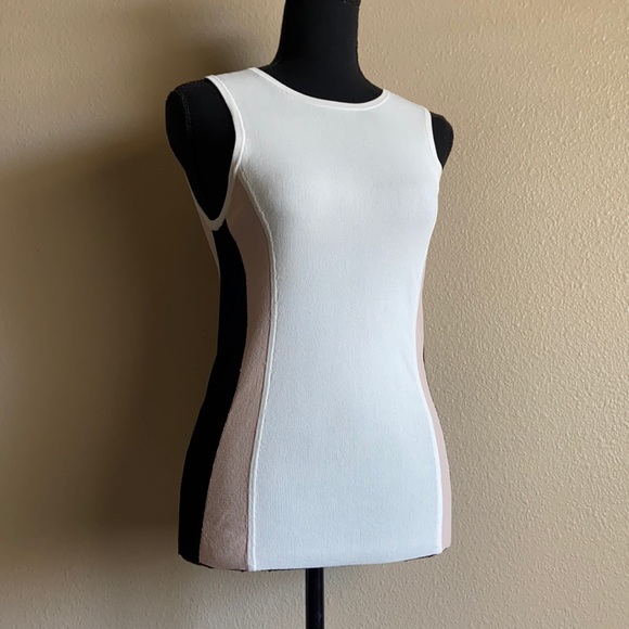 Ann Taylor Neutral Color Block Exposed Zipper Top - Picture 3 of 8
